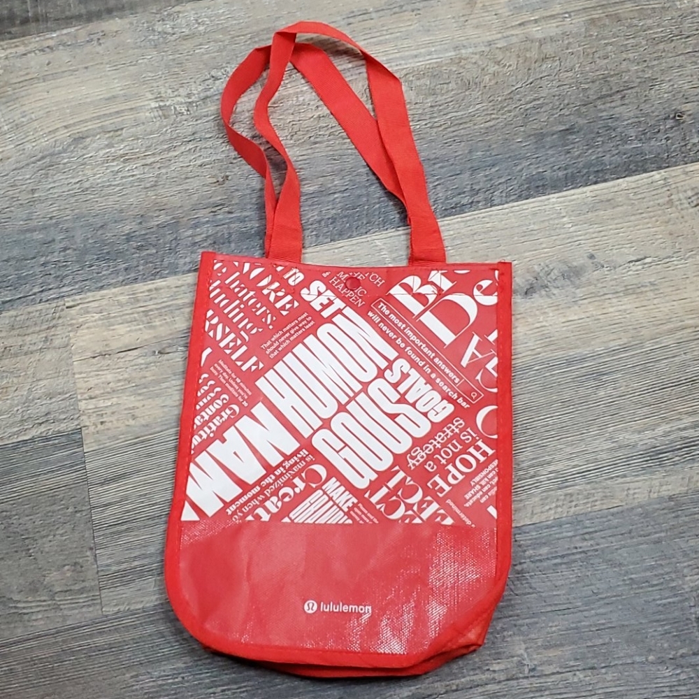 Lululemon red and white snap bag tote